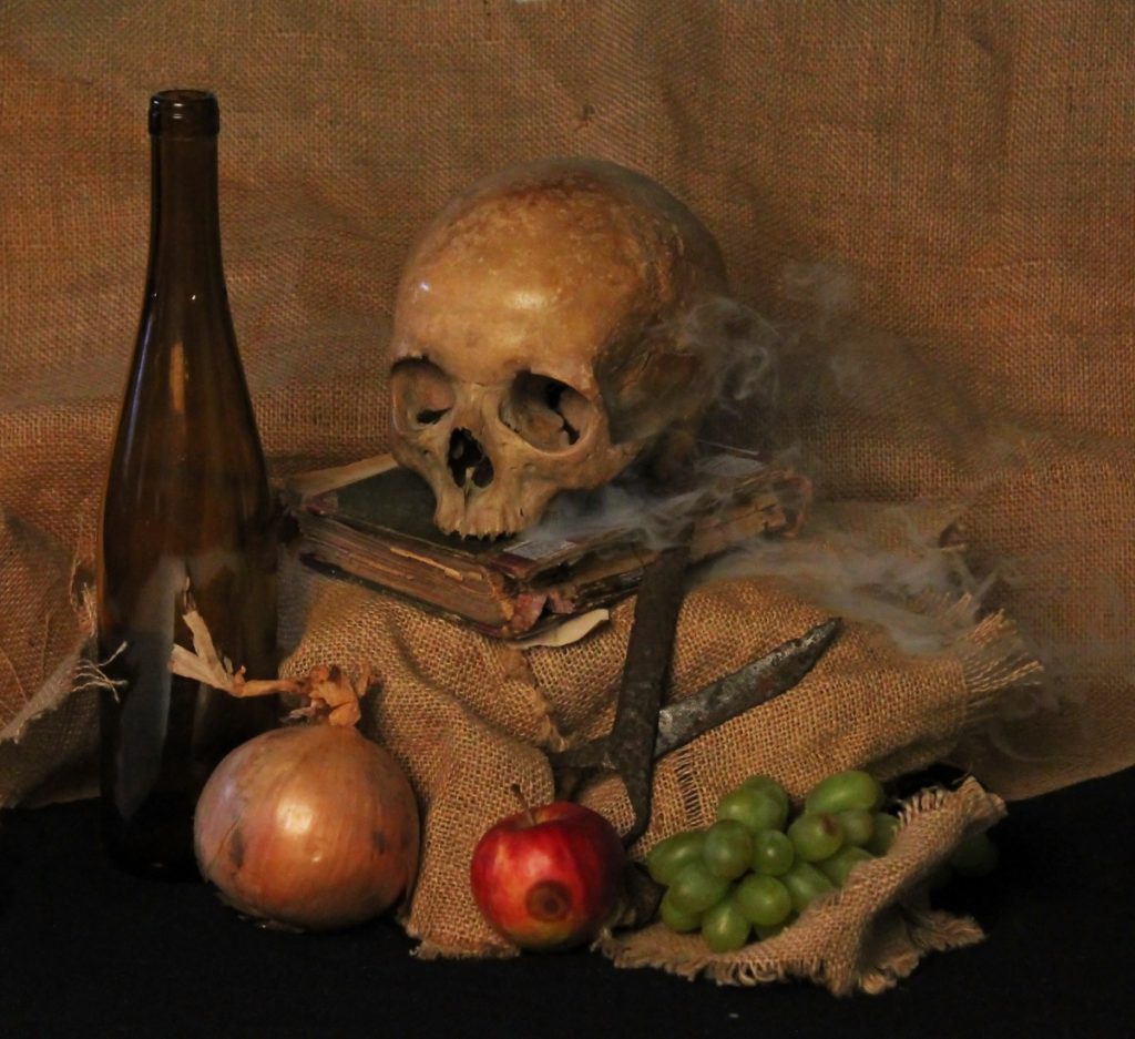 image of a skull and rotten food