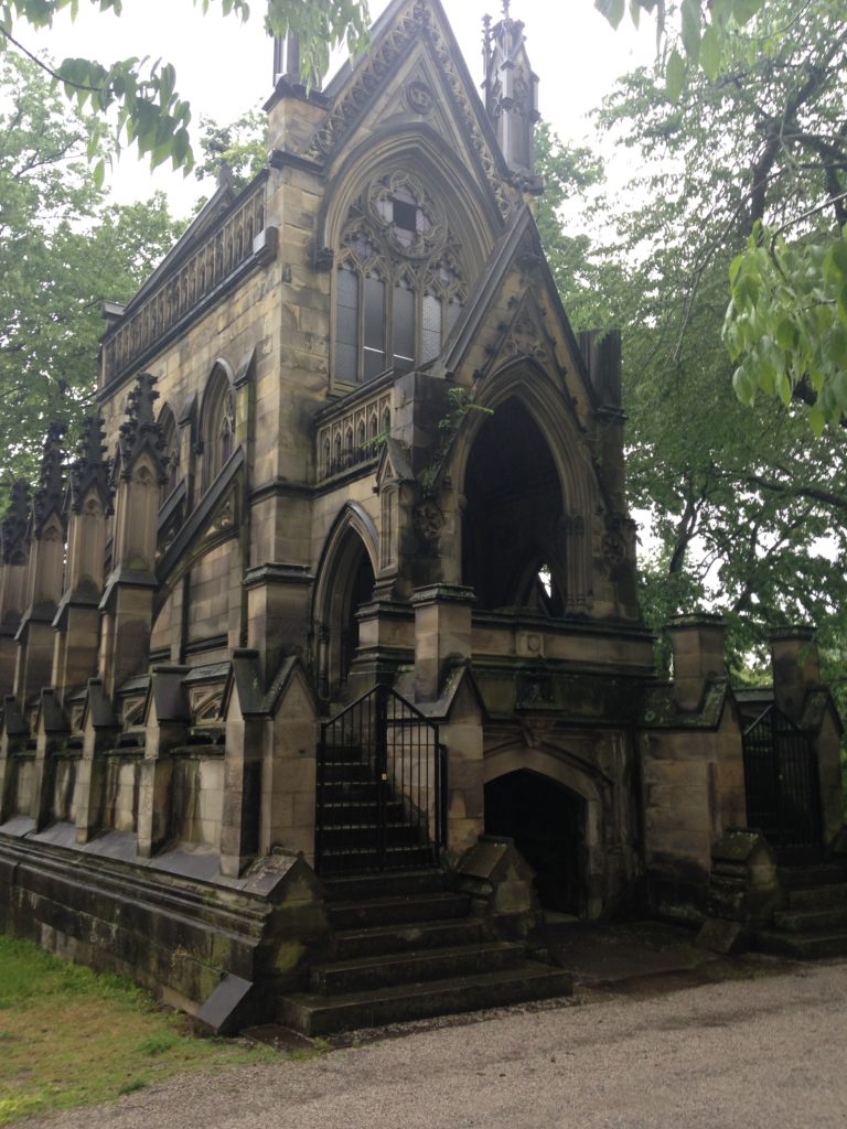 gothic mausoleum in cemetery