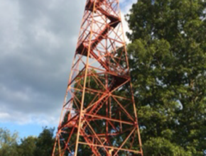 The 125-foot tower standing in the woods