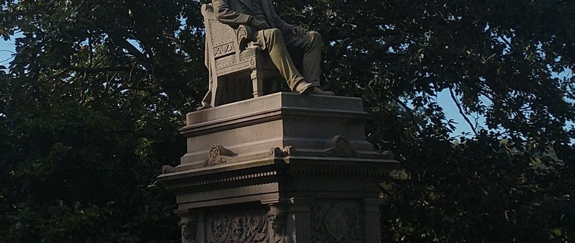 The monument showcases the co-founder of the Cincinnati Art Museum. It shows West sitting in a chair on the top of the monument. The lower part of his monument showcases four arts: architecture, sculpting, painting, and music.