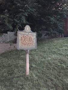 Pictured on the grassy sloped from yard of the "Thompson House" music venue in Newport is Kentucky Historical Marker #1706, noting the home of Brigadier General John T. Thompson, inventor of the "Tommy" Submachine gun.
