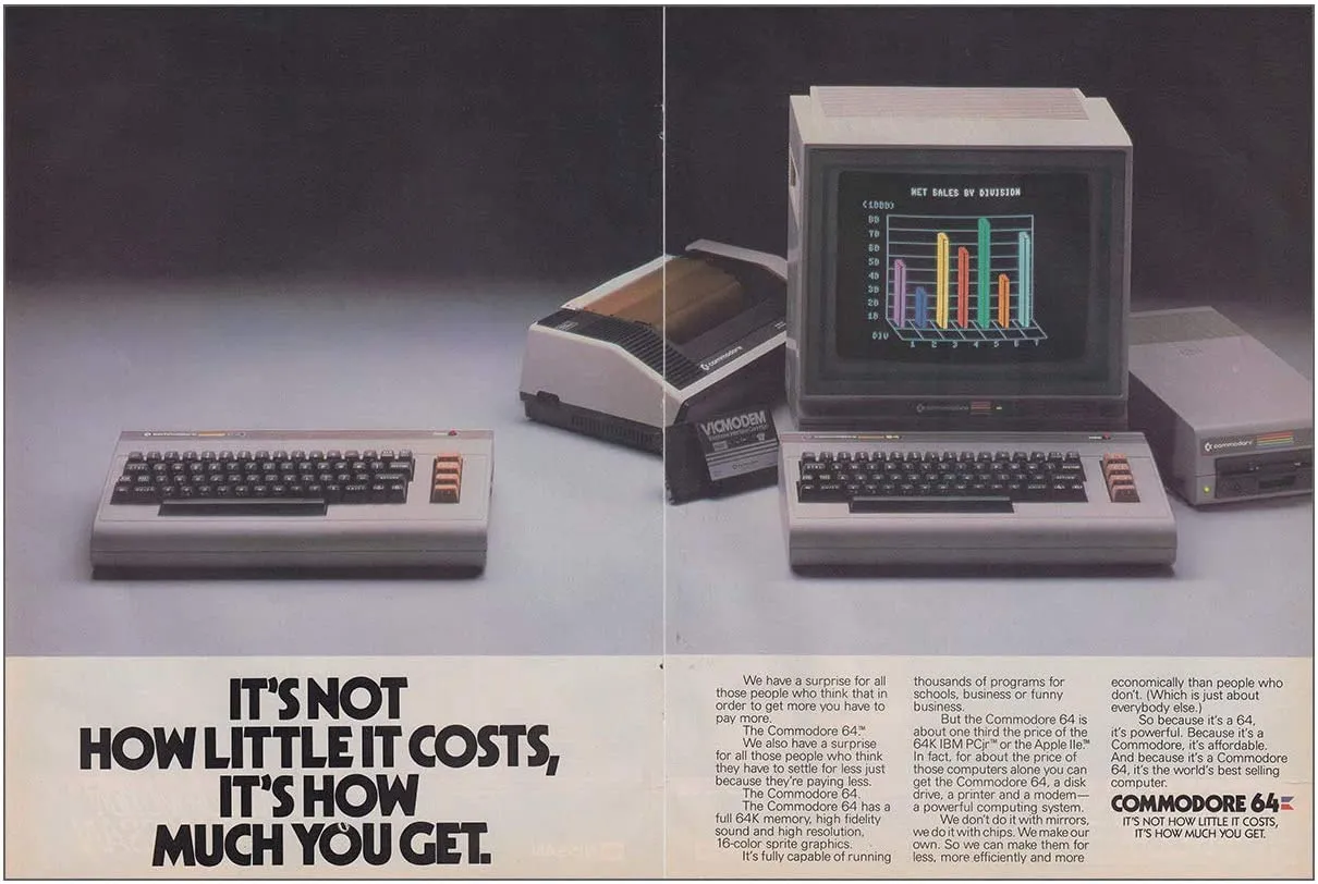 1980s ad for a Commodore 64