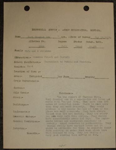 1922 Industrial Survey - Carl Crooked Arm