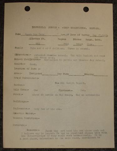 1922 Industrial Survey - Jacob Big Hair