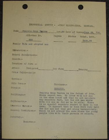 1922 Industrial Survey - Prairie Gros Ventre